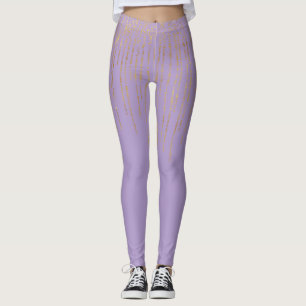 Lila Gold Glam Konfetti Streifen Punkte Leggings