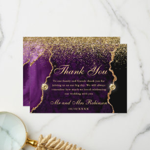 Lila Gold Glitter Achat Hochzeit Dankeskarte