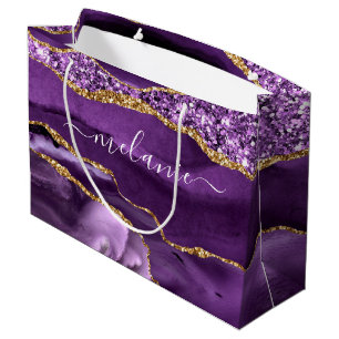 Lila Gold Glitter Marmor Namens Geschenktüte