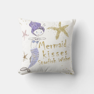 Lila Gold Glitter Meerjungfrau Wünsche Seestern Kü Kissen