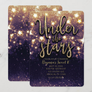 Lila Gold Glitter Party unter den Sternen Einladung