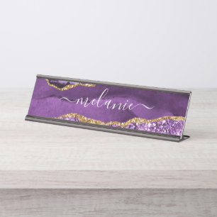 Lila Gold Glitter Personalisierter Benutzername Schreibtischnamensplakette