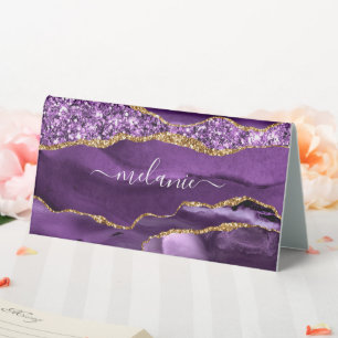 Lila Gold Glitter-Tischschild Personalisierter Nam Tischaufsteller