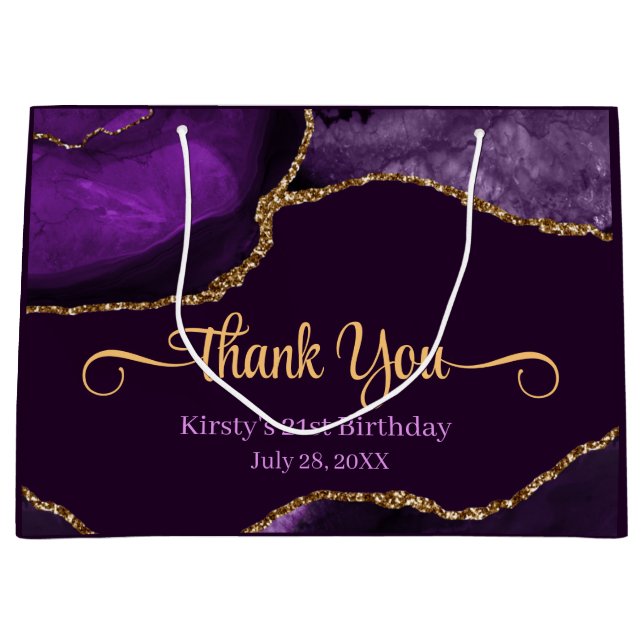 Lila & Gold Glitzer Agate Birthday Vielen Dank Große Geschenktüte (Vorderseite)