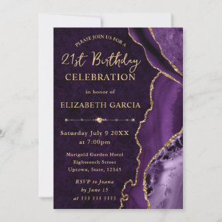 Lila & Gold Glitzer Agate und Marmor Geburtstag Einladung