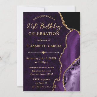 Lila & Gold Glitzer Agate und Marmor Geburtstag Einladung