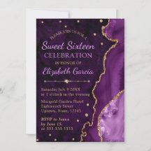 Lila & Gold Glitzer Agate und Marmor Sweet 16 