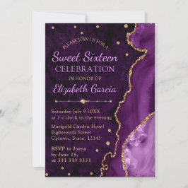 Lila & Gold Glitzer Agate und Marmor Sweet 16 Einladung
