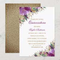 Lila Gold Glitzer Amethyst Floral Quinceanera
