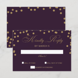 Lila Gold Glitzer Confetti Hochzeitsfeier RSVP Karte