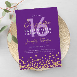 Lila Gold Glitzer Confetti Überraschung Sweet 16 Einladung