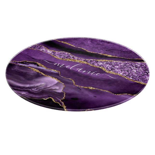 Lila Gold Glitzer Cutting Board mit Individuelle N Schneidebrett (Ecke)