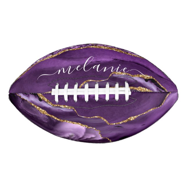 Lila Gold Glitzer Football mit Individuelle Name (Vorderseite)
