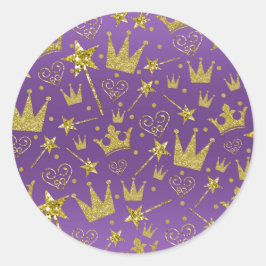 Lila & Gold Glitzer Girls Princess Party Runder Aufkleber