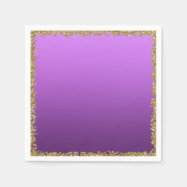 Lila Gold Glitzer Glam Sparkon Party Serviette (Vorderseite)