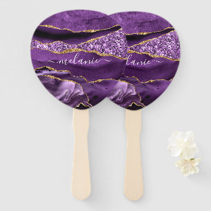 Lila Gold Glitzer Handfächer mit Individuelle Name