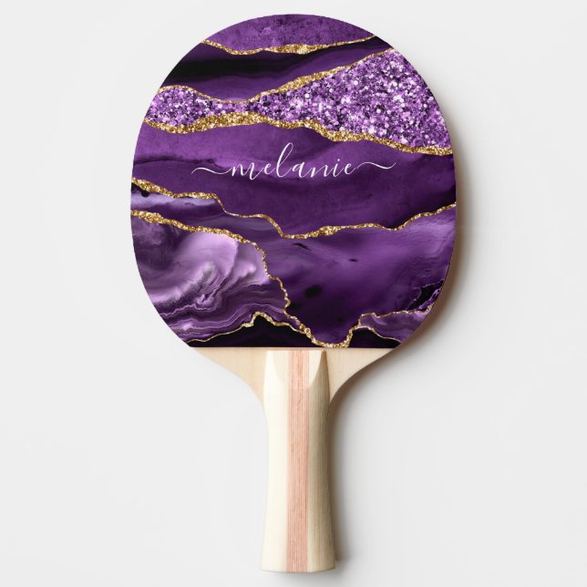 Lila Gold Glitzer Ihr Name Ping Pong Paddel Tischtennis Schläger (Vorderseite)