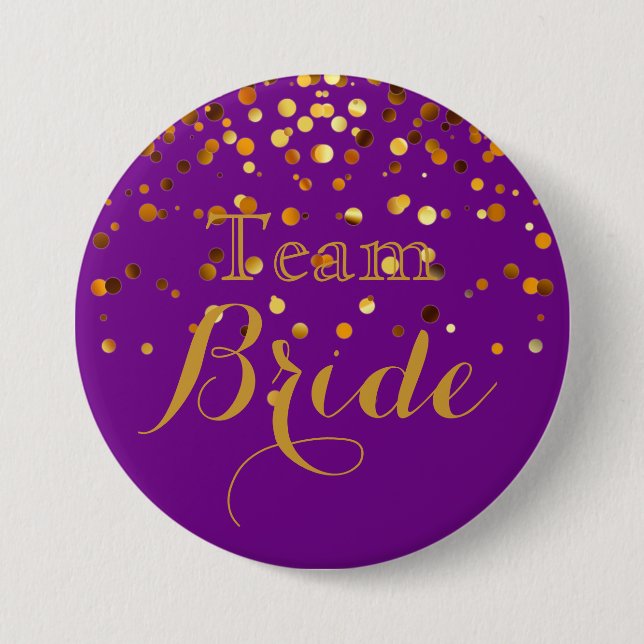 Lila Gold Glitzer Imitate Foil Wedding Team Bridge Button (Vorderseite)