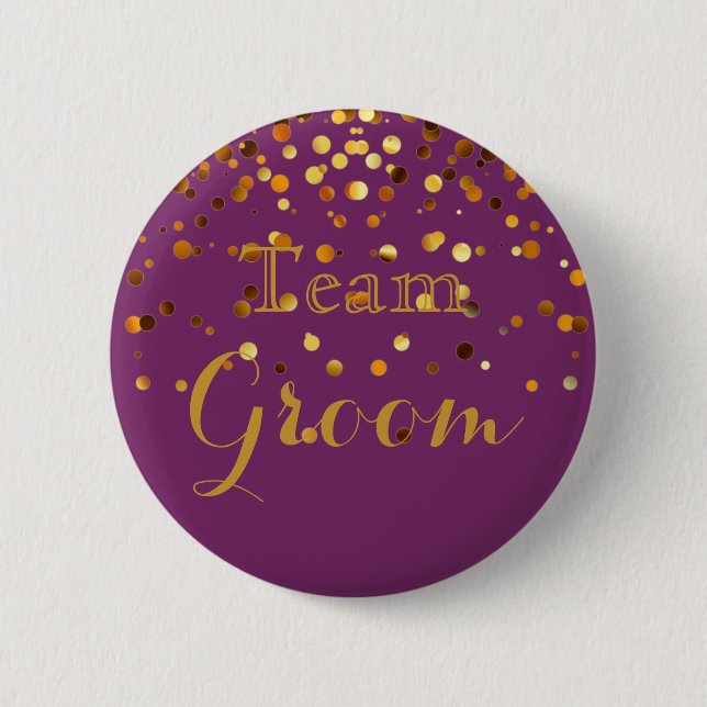 Lila Gold Glitzer Imitate Foil Wedding Team Groom Button (Vorderseite)