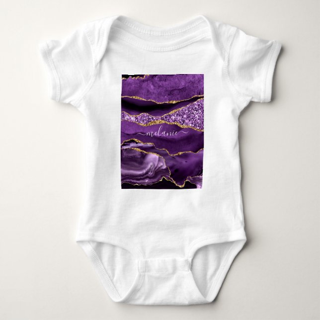 Lila Gold Glitzer Individuelle Name Baby Bodysuit Baby Strampler (Vorderseite)