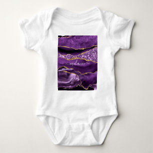 Lila Gold Glitzer Individuelle Name Baby Bodysuit Strampler