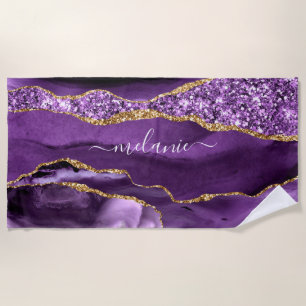 Lila Gold Glitzer Individuelle Name Beach Handtuch