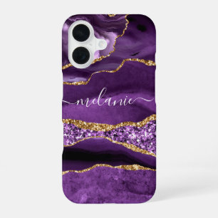 Lila Gold Glitzer Individuelle Name iPhone Case 16 Hülle