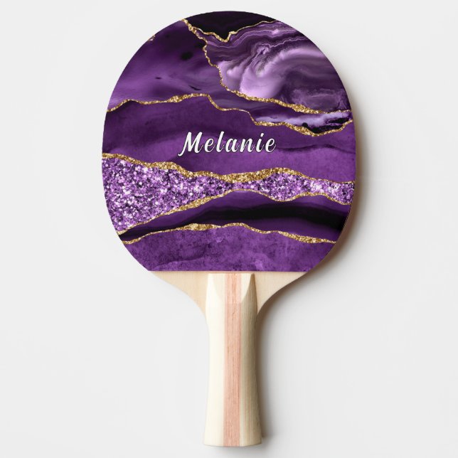 Lila Gold Glitzer Individuelle Name Ping Pong Padd Tischtennis Schläger (Vorderseite)