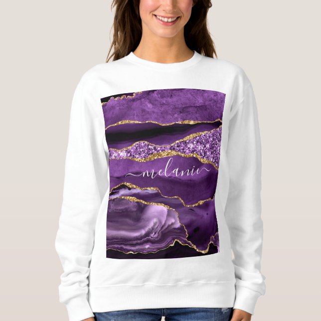 Lila Gold Glitzer Individuelle Name Sweatshirt (Vorderseite)