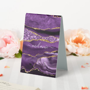 Lila Gold Glitzer Individuelle Name Table Zelt Sig Tischaufsteller
