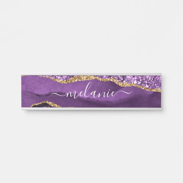 Lila Gold Glitzer Individuelle Name Türsignierung Türschild (Vorderseite )