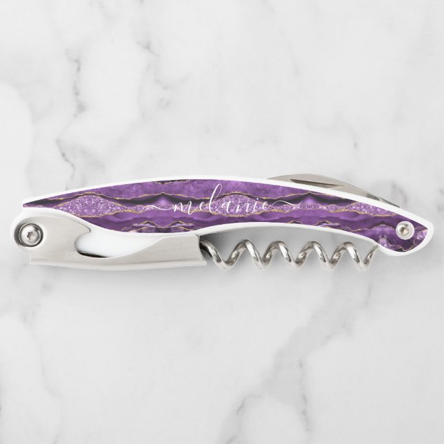 Lila Gold Glitzer Individuelle Name Waiter's Corks Kellnermesser (Vorderseite)