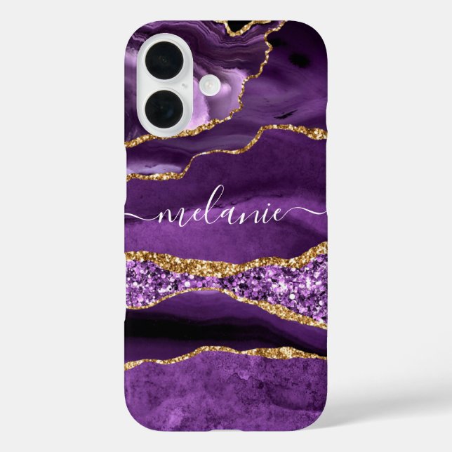 Lila Gold Glitzer iPhone Case mit Individuelle Nam (Rückseite)