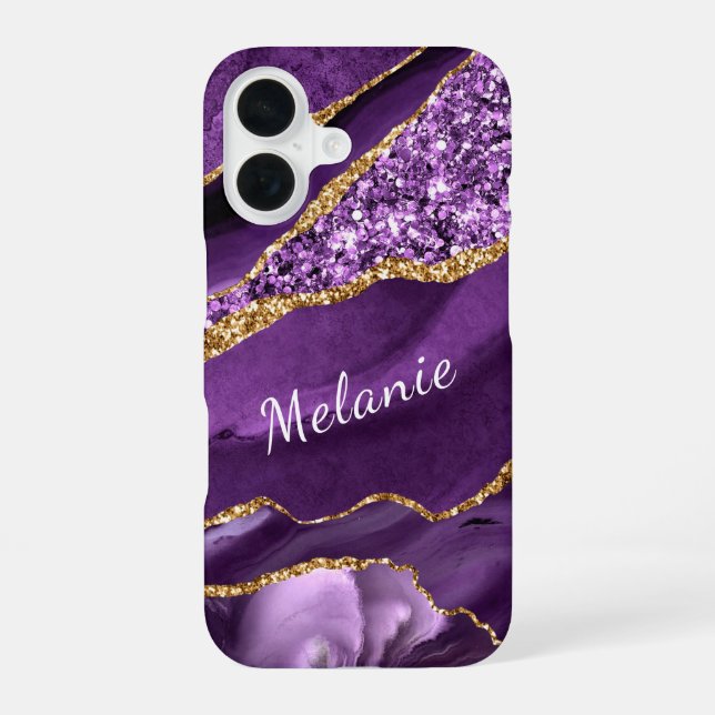 Lila Gold Glitzer iPhone Case mit Individuelle Nam 16 Hülle (Rückseite)