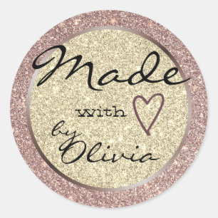 Lila Gold-Glitzer Made with Liebe Heart Symbol Runder Aufkleber