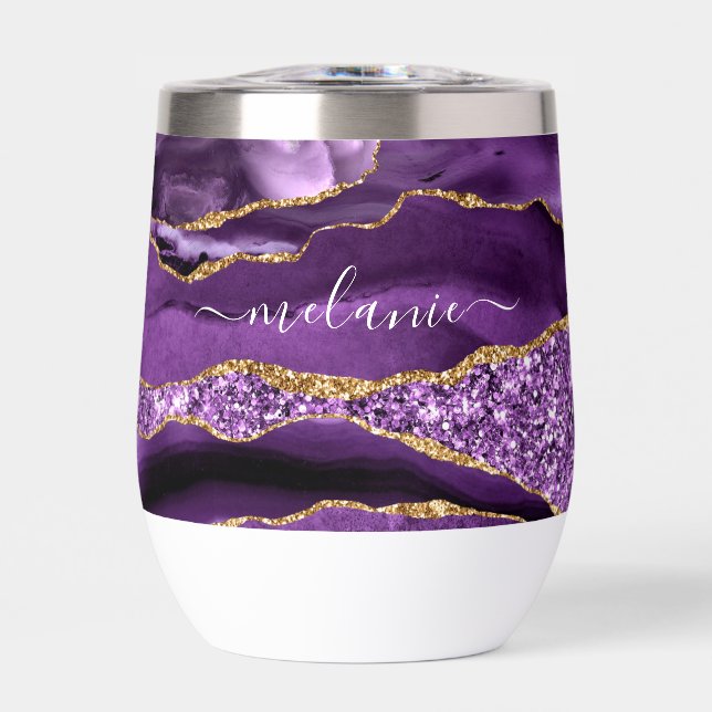 Lila Gold Glitzer Marble Individuelle Name (Vorderseite)