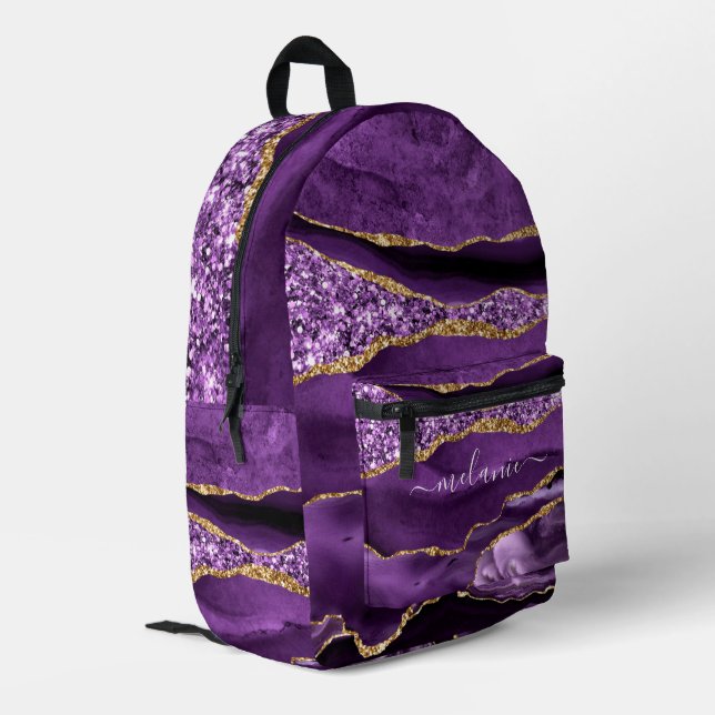 Lila Gold Glitzer Marble Individuelle Name Backpac Bedruckter Rucksack (Rückseitige Ecke links)
