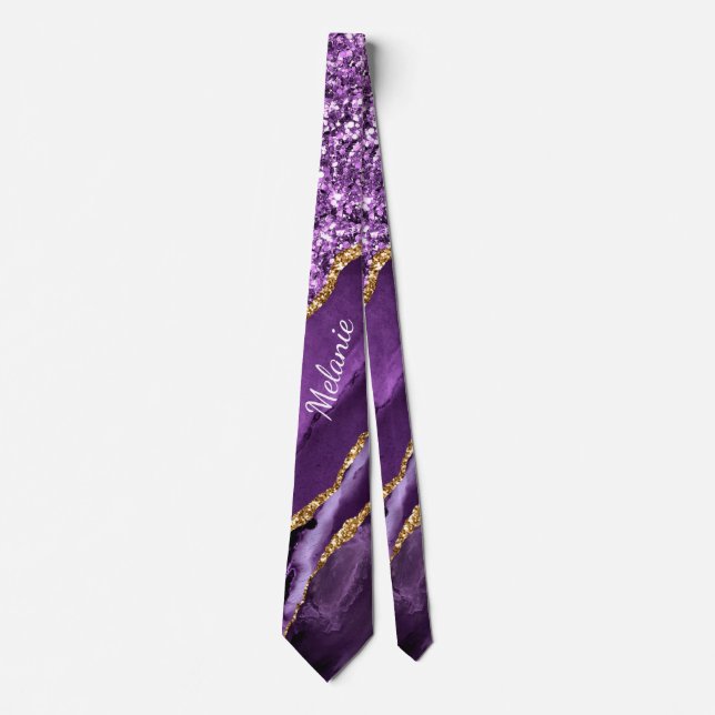 Lila Gold Glitzer Marble Individuelle Name Neck Ti Krawatte (Vorderseite)