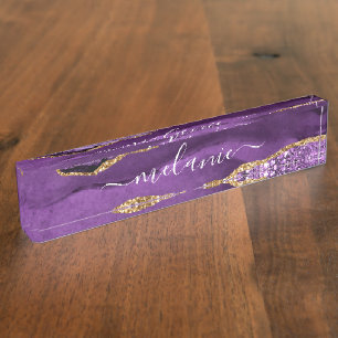 Lila Gold Glitzer Marble - Namensplatte für den Sc Namensplakette