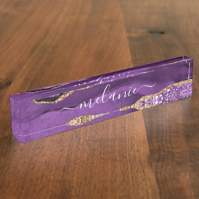 Lila Gold Glitzer Marble - Namensplatte für den Sc Namensplakette (Seite)