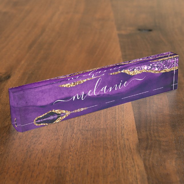 Lila Gold Glitzer Marble - Namensplatte für den Sc Namensplakette (Seite)