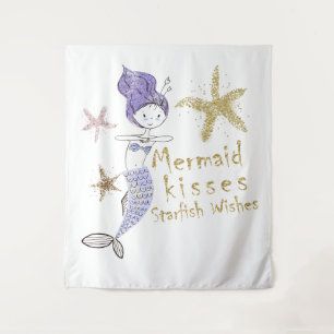Lila Gold Glitzer Mermaid wünscht Starfish Kisses Wandteppich
