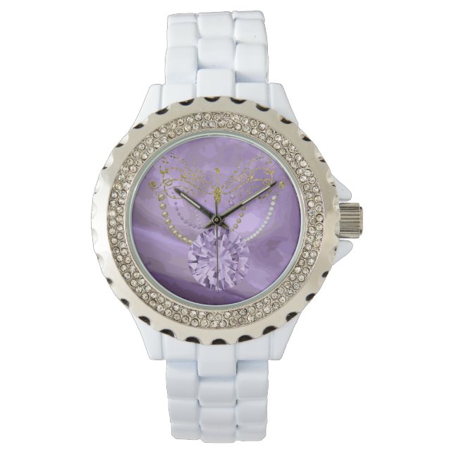 Lila Gold Glitzer Music & Jewels Kristall Watch Armbanduhr (Vorderseite)