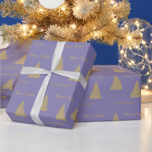 Lila Gold Glitzer Shine Christmas Trees Geschenkpapier