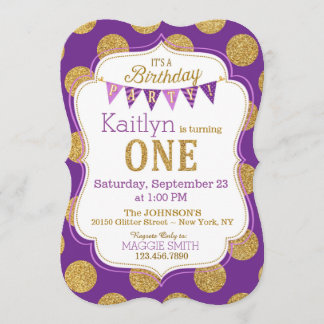 Lila Gold Glitzer Sparkle Einladung zum Geburtstag