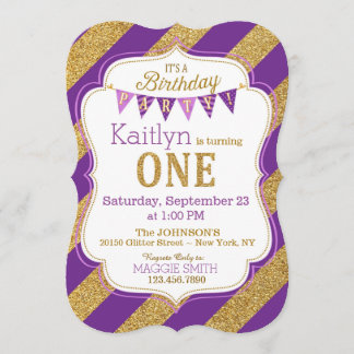 Lila Gold Glitzer Sparkle Einladung zum Geburtstag