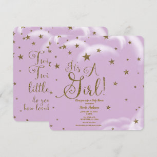 Lila Gold Glitzer Stars Es ist eine Girl Baby Dusc Einladung