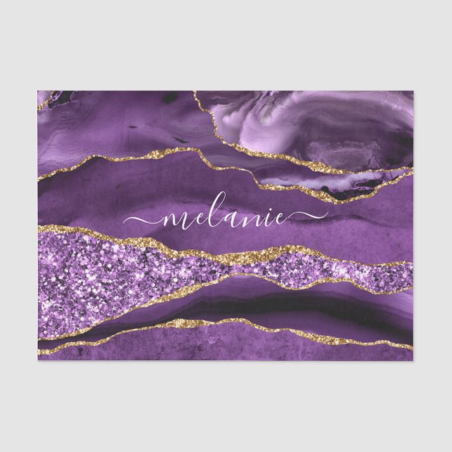 Lila Gold-Glitzer-Testpapier mit Individuelle Name Seidenpapier (Vorderseite)