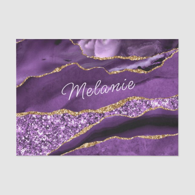Lila Gold-Glitzer-Testpapier mit Individuelle Name Seidenpapier (Vorderseite)