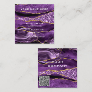 Lila-Gold-Glitzer-Visitenkarte mit QR-Code Quadratische Visitenkarte